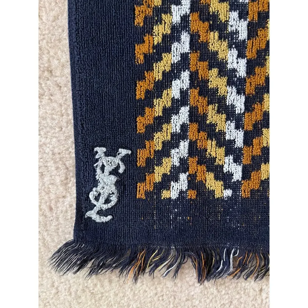 Vintage Yves Saint Laurent Fieldcrest Chevron Geometric Cotton Towel & Washcloth